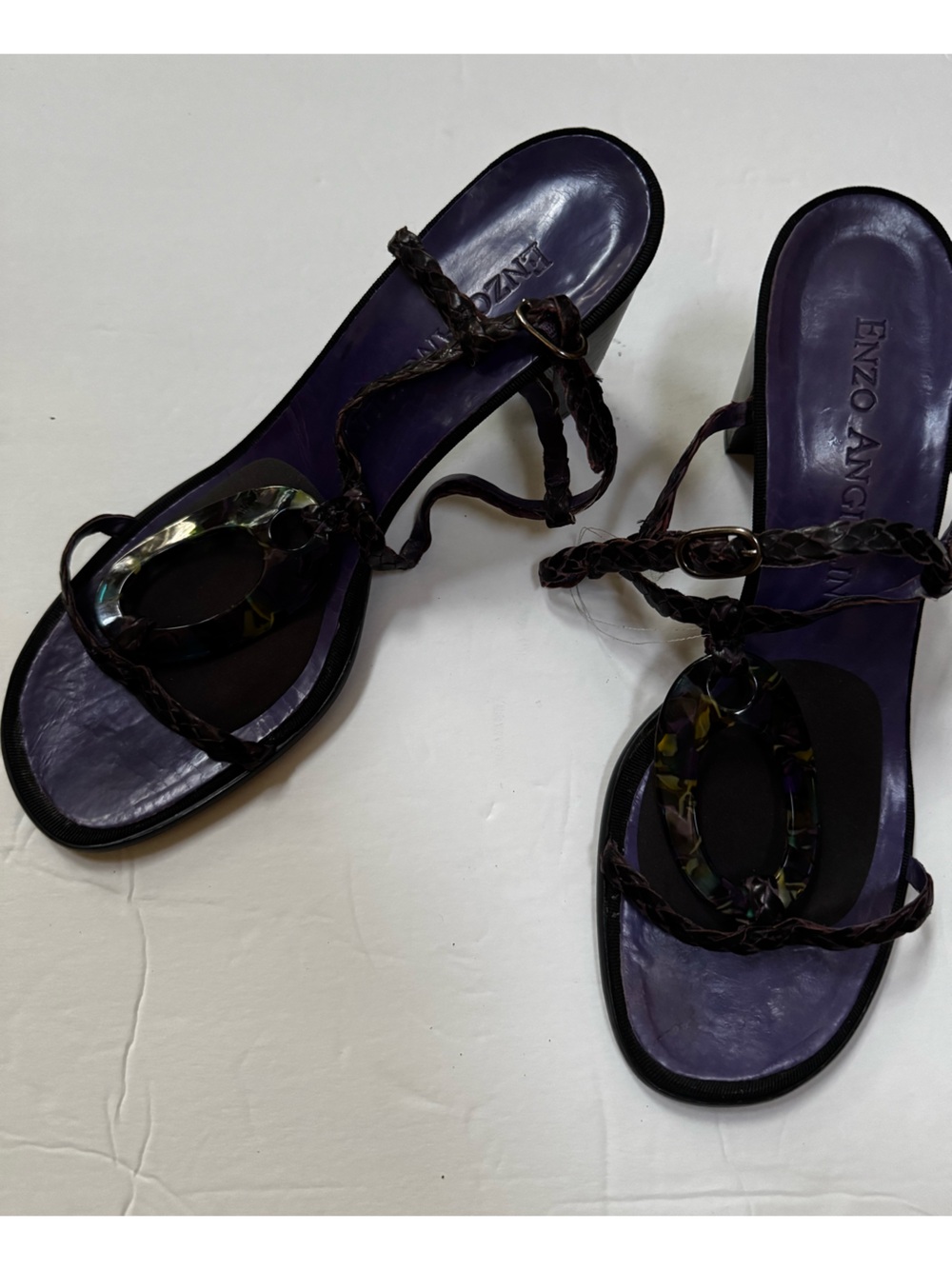 Enzo Angiolini Oval Strappy Chunky Heel Black Purple Sandals Shoes womens 8.5 - Picture 7 of 14